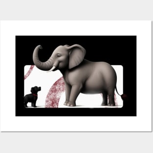 Whimsical Elephant and Black Dog Funny Conversation Posters and Art